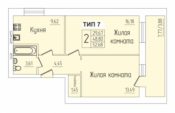 Двухкомнатная квартира в новом доме за 5900 рублей в месяц