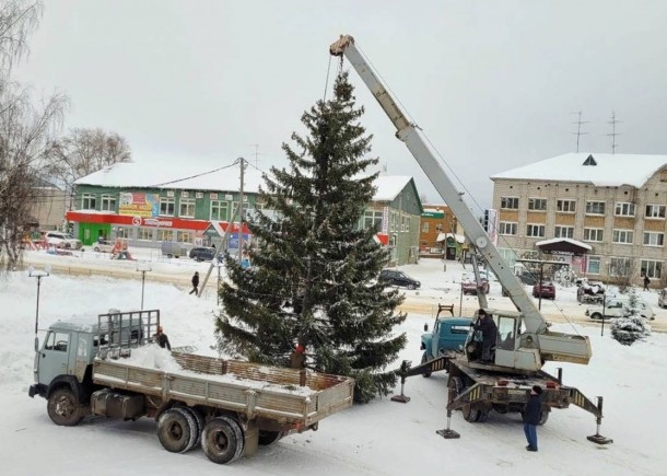  В Прилузье установили главную новогоднюю елку района