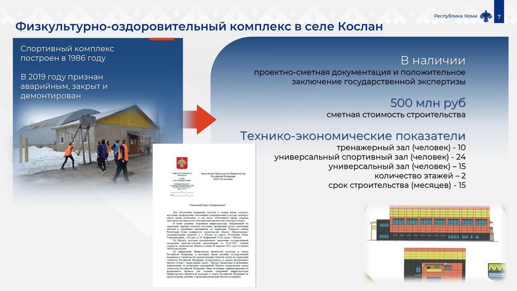 
Коми подала заявки в Минстрой России на строительство ФОКа в Кослане и лыжной базы в Жешарте